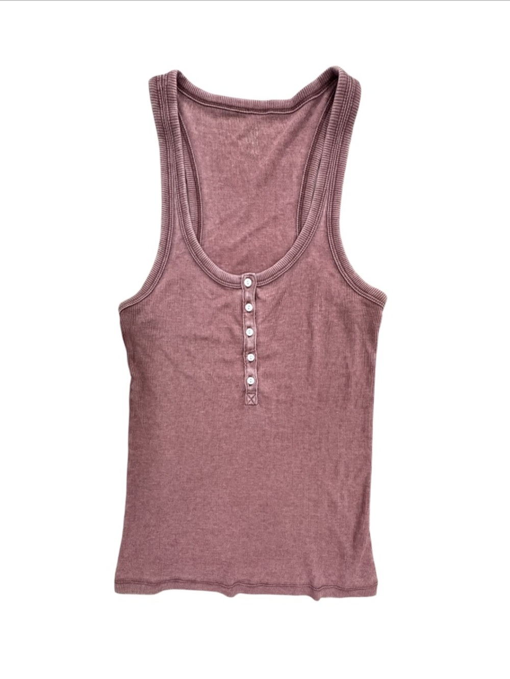 Ribbed Henley Tank Top - Mauve Pink